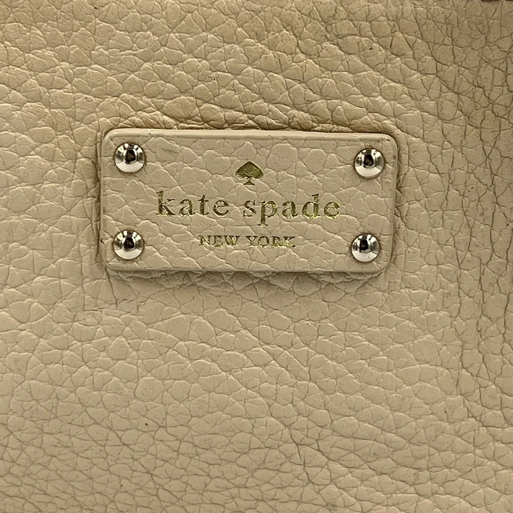 Kate Spade Pebbled‎ Leather Satchel Tote Bag Beige Zip Top Shoulder Purse